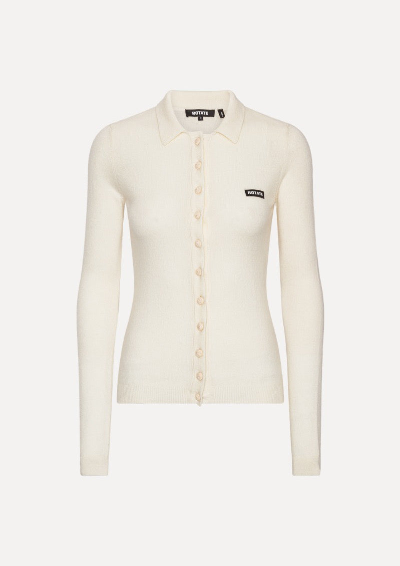 ROTATE Knitted Polo Top White