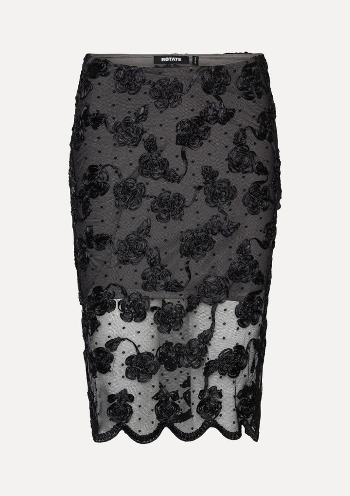 ROTATE Flower Mesh Midi Skirt