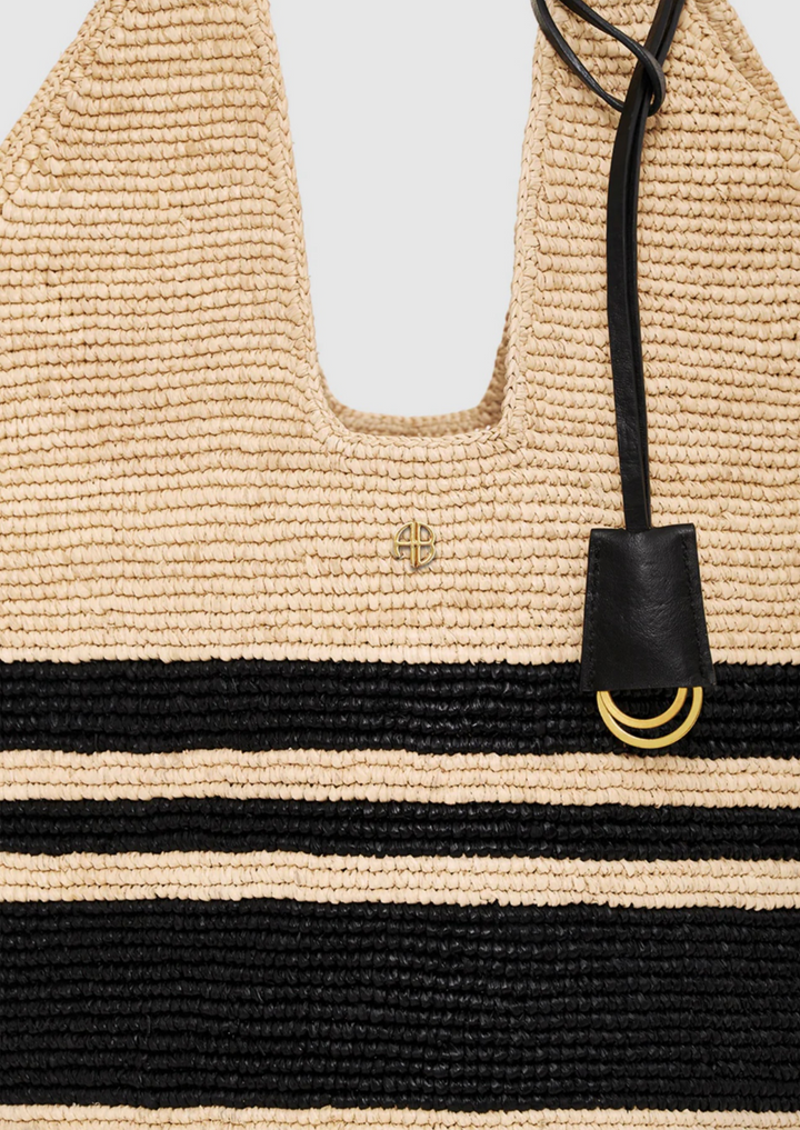 ANINE BING Leah Stripes Hobo Raffia