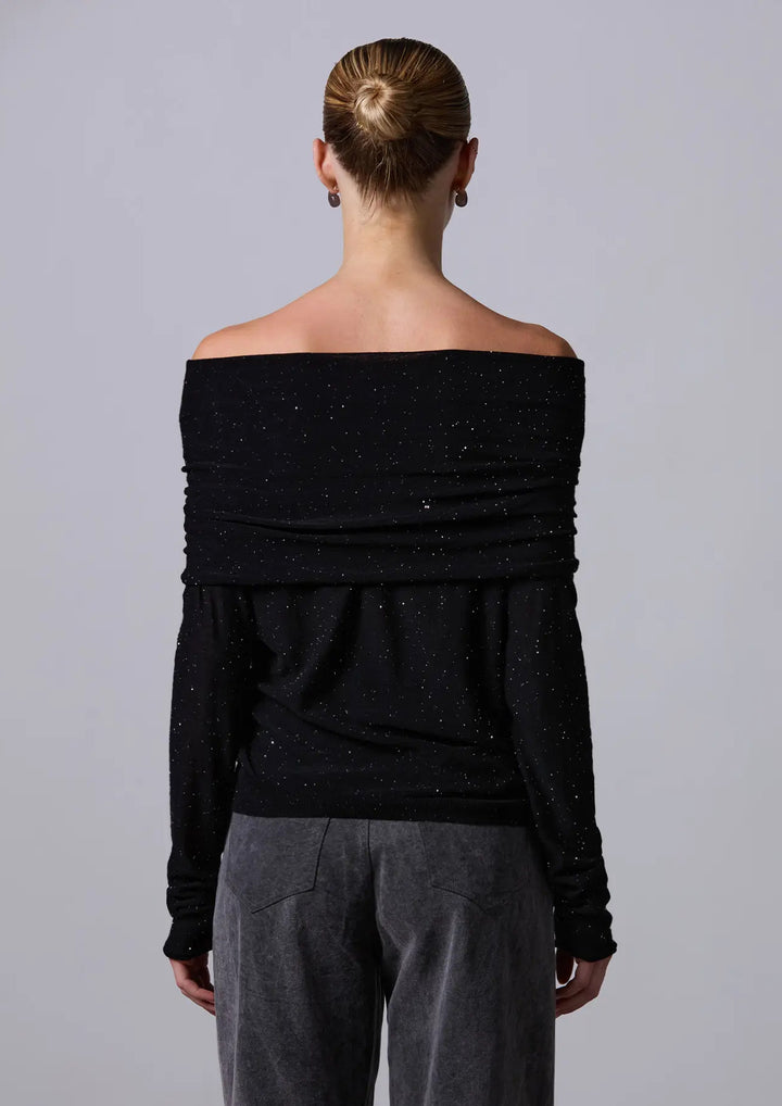 ROBERTO COLLINA MICRO SEQUINS OFF-SHOULDERS SWEATER