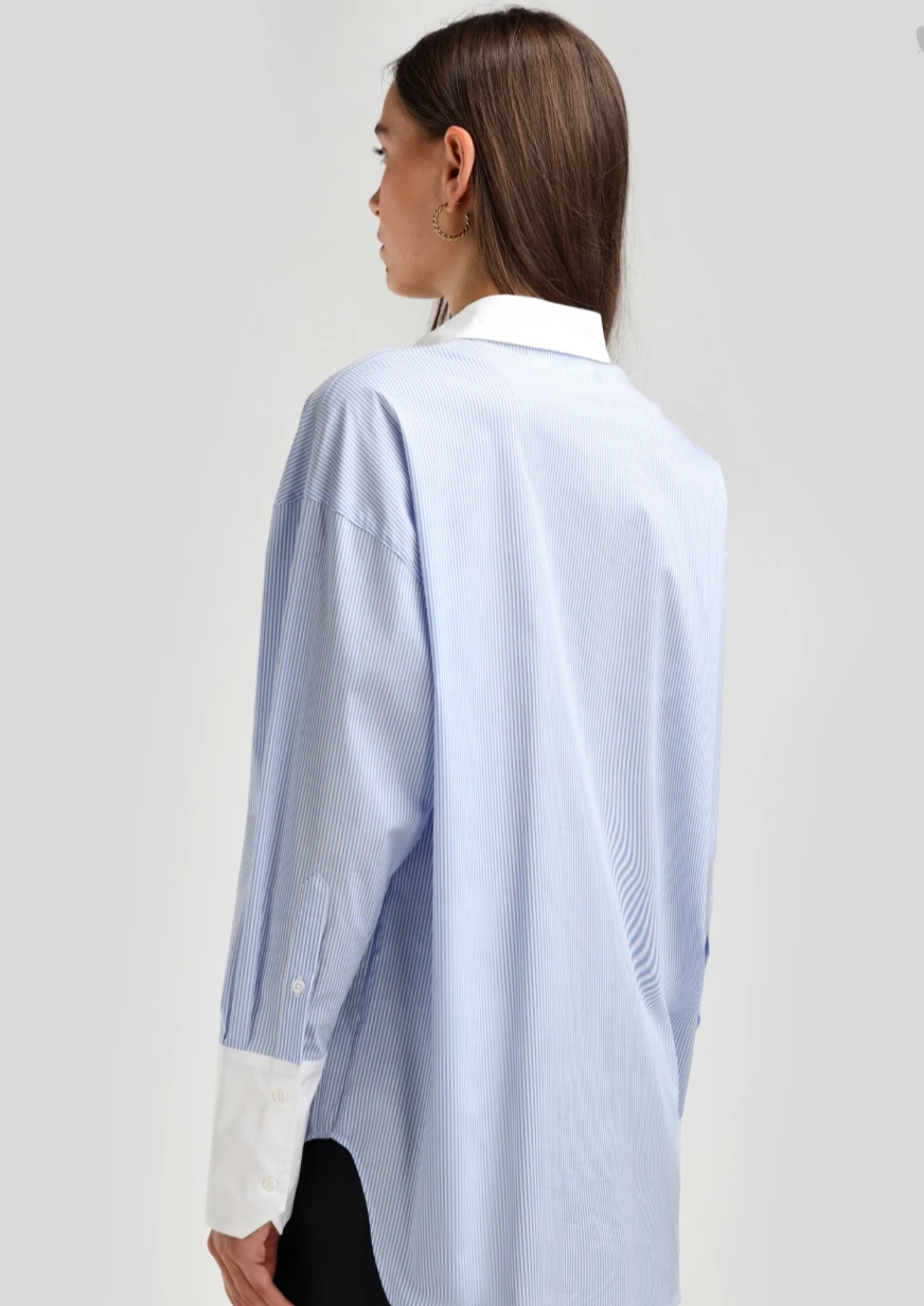 LADNERI Bluse St. Germain Blanc in Blau/Weiß