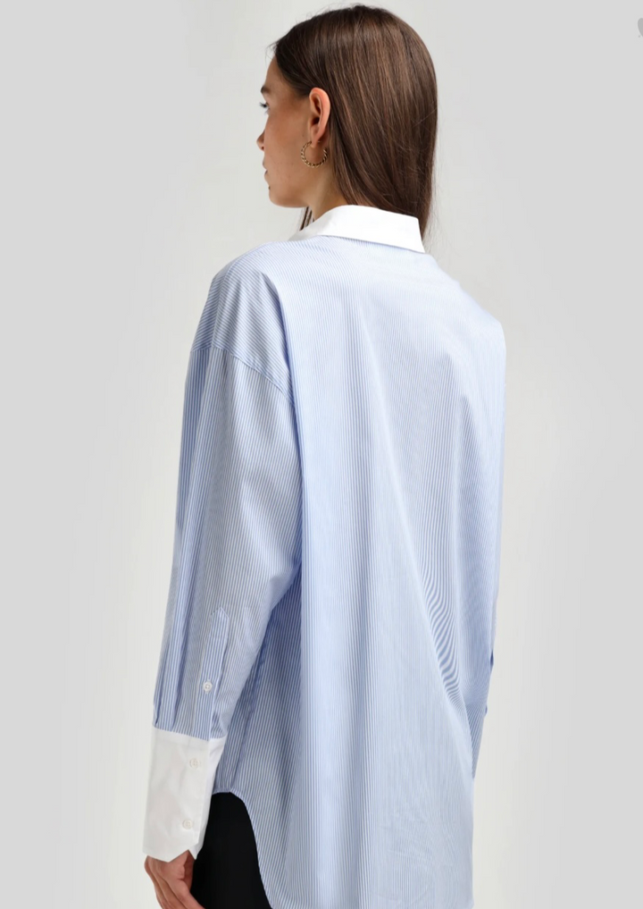 LADNERI Bluse St. Germain Blanc in Blau/Weiß
