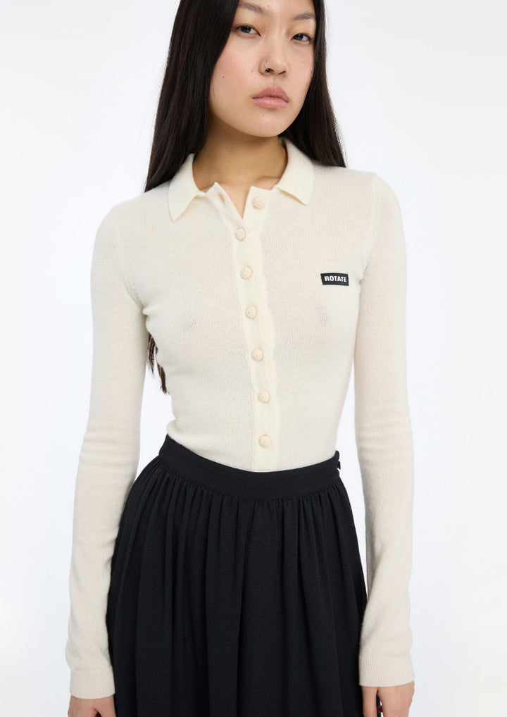ROTATE Knitted Polo Top White