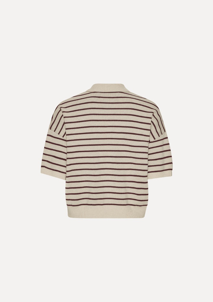 ROTATE Slinky Knit Polo Striped Beige