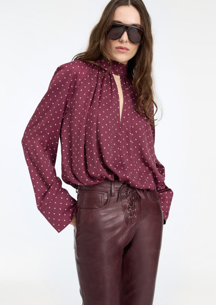 ROTATE Dot Satin Bow Shirt