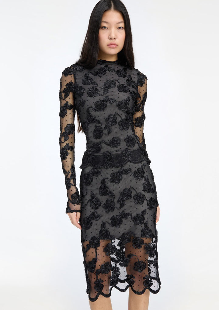 ROTATE Flower Mesh Midi Skirt