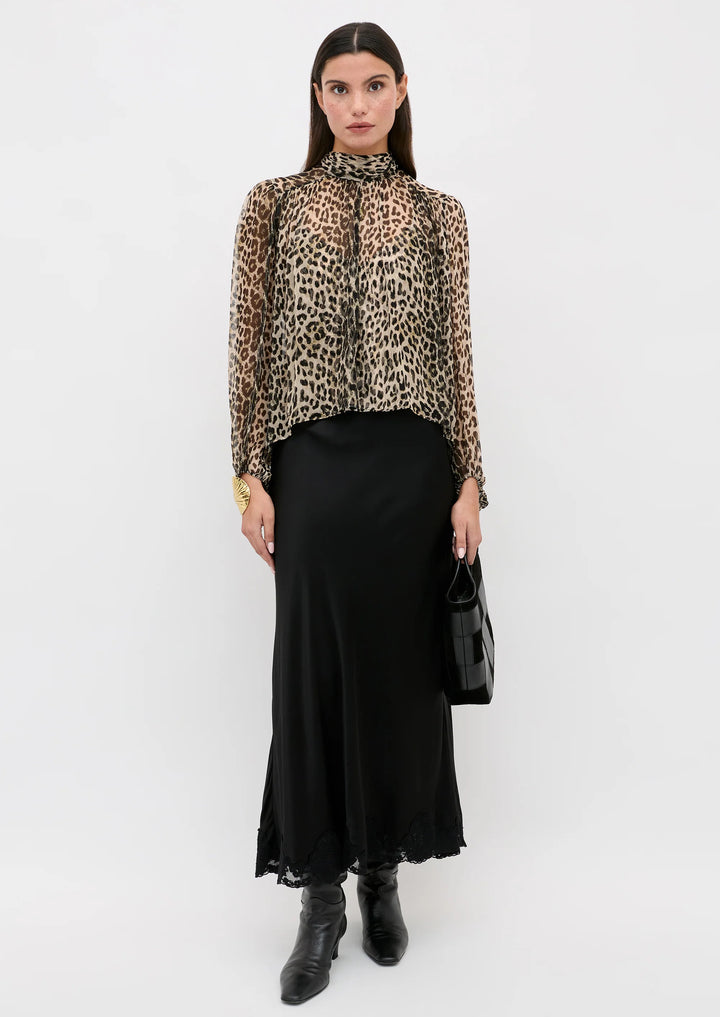 RIXO Crystal Satin Midi Skirt