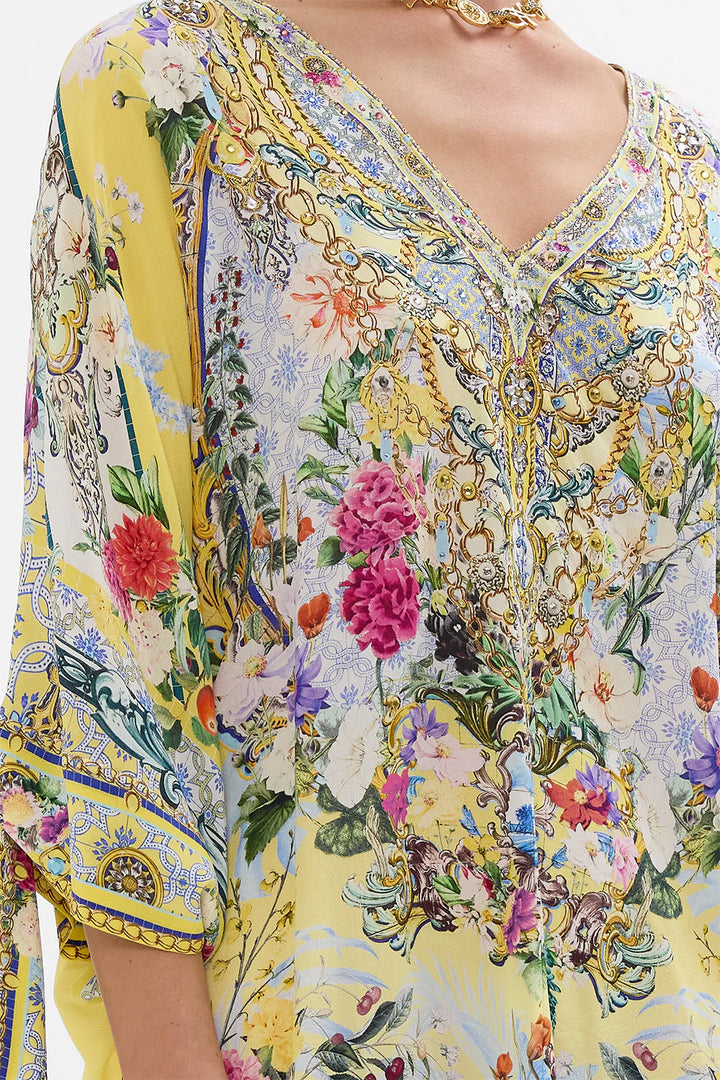 CAMILLA Tie Sleeve Short V Neck Kaftan