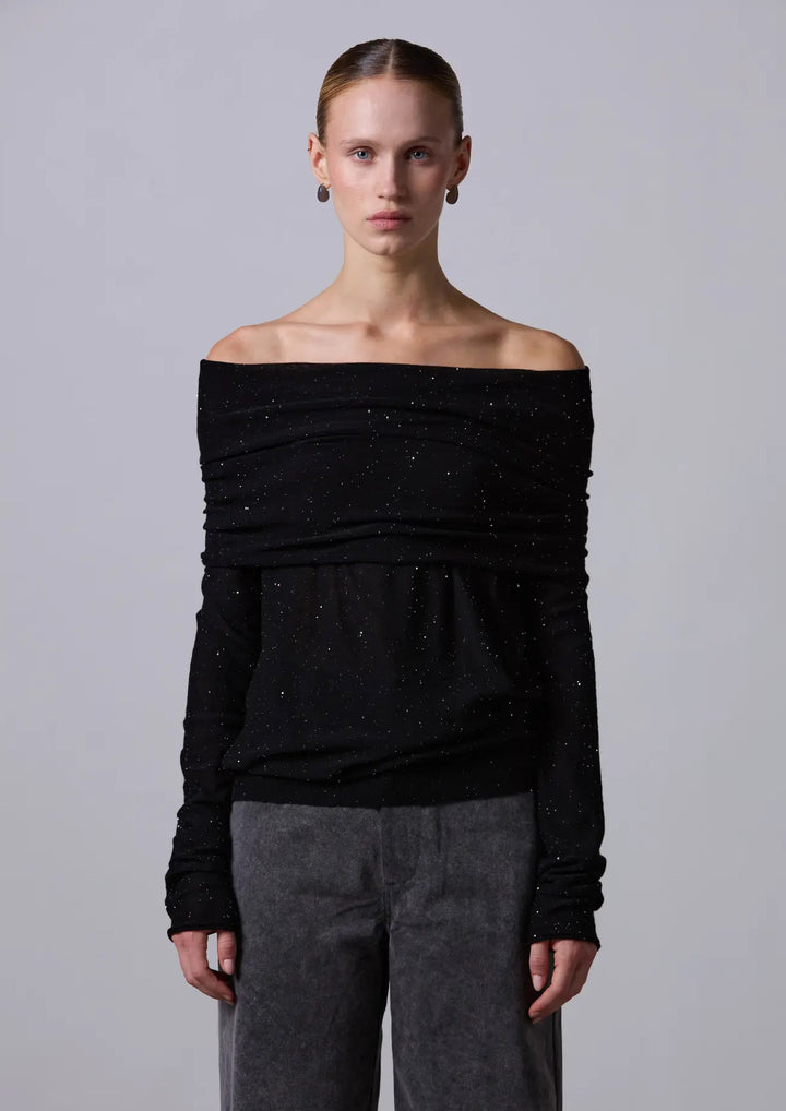 ROBERTO COLLINA MICRO SEQUINS OFF-SHOULDERS SWEATER