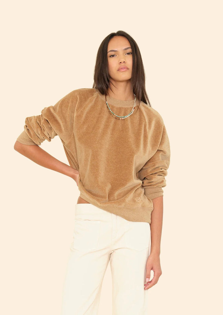XIRENA Heather Camel Pierre Velour Sweatshirt