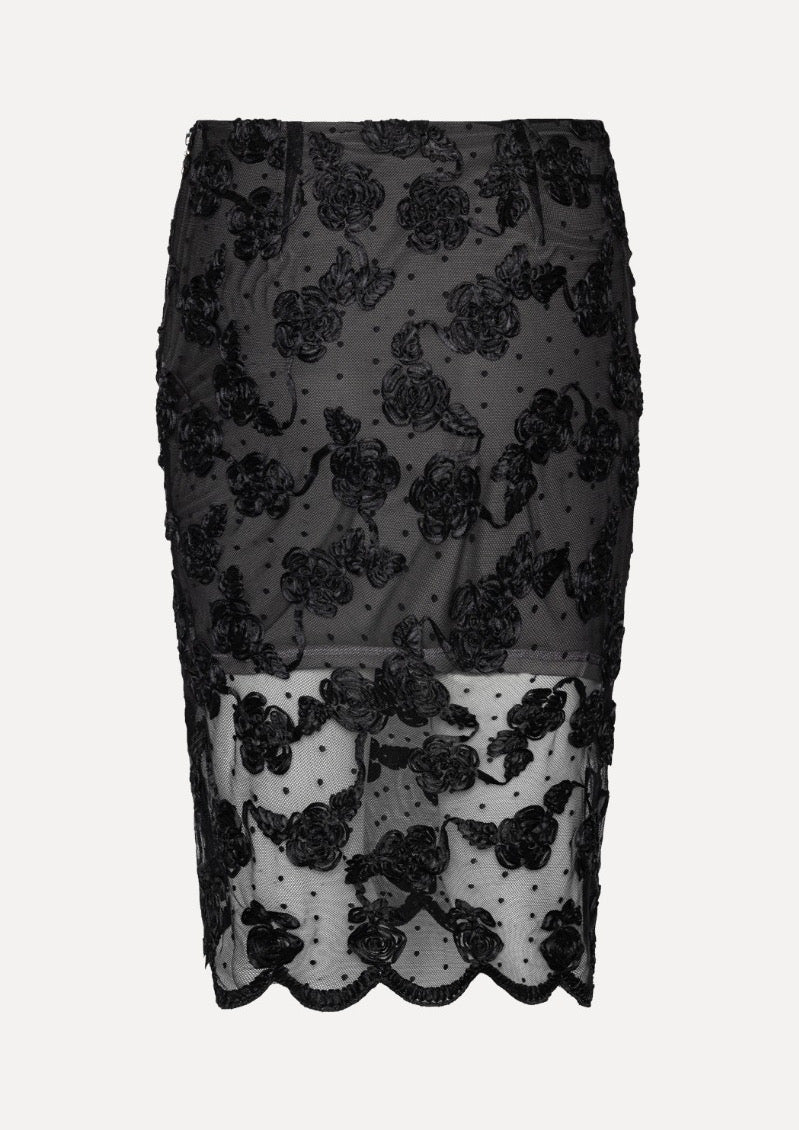 ROTATE Flower Mesh Midi Skirt