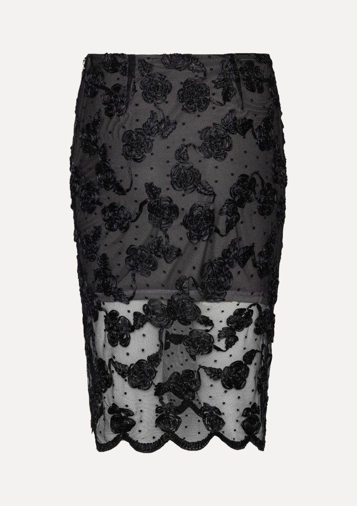 ROTATE Flower Mesh Midi Skirt