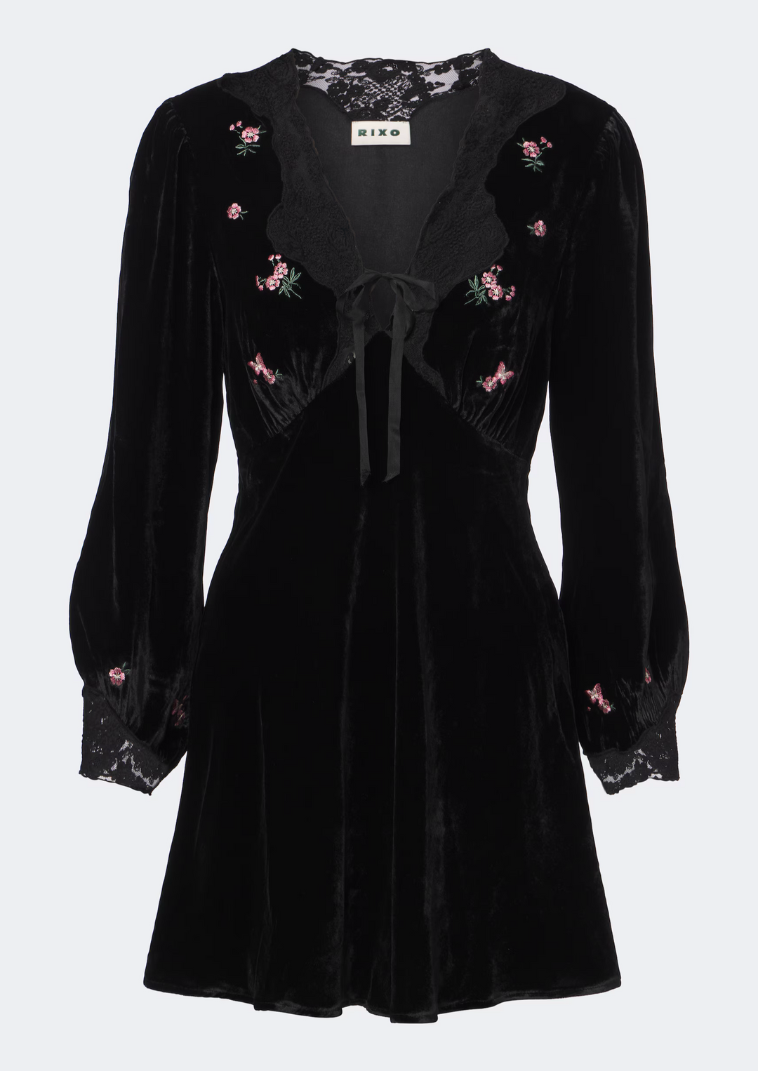 RIXO Carolina Dress – Sierra Bloom Embroidery Black