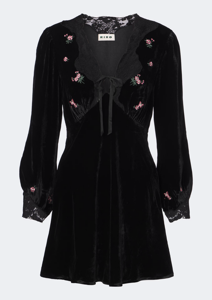 RIXO Carolina Dress – Sierra Bloom Embroidery Black