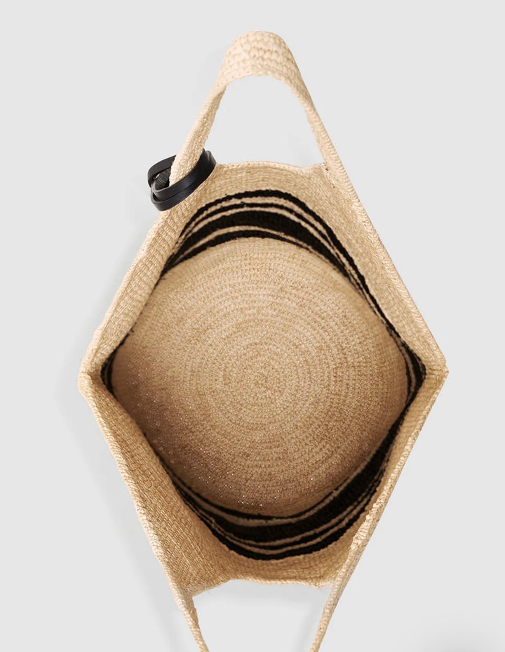 ANINE BING Leah Stripes Hobo Raffia
