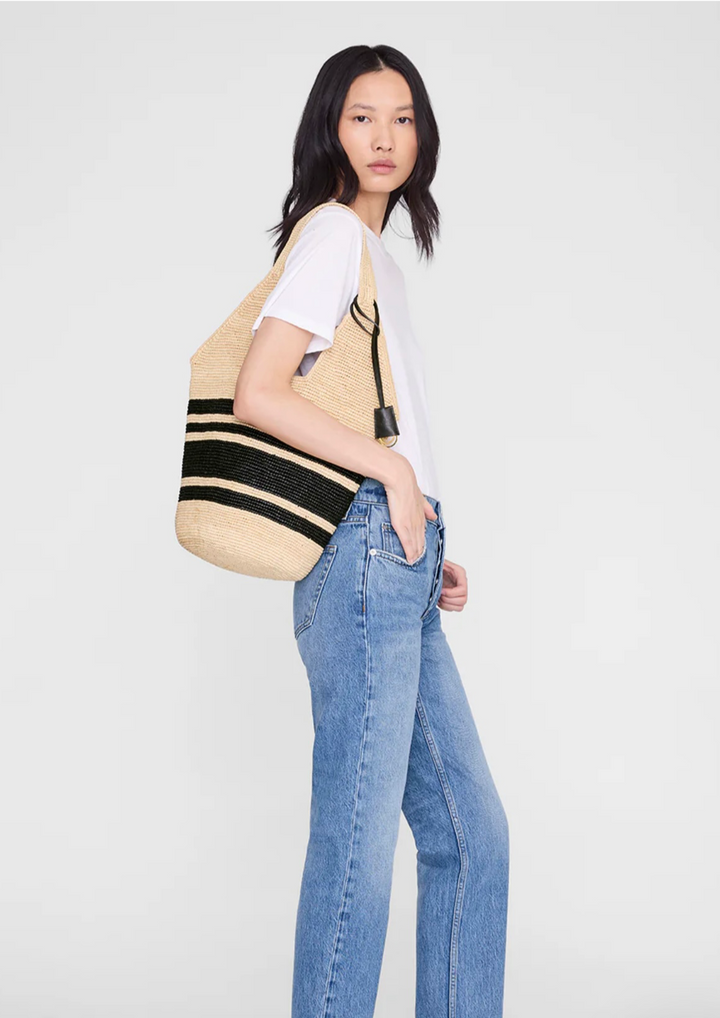 ANINE BING Leah Stripes Hobo Raffia