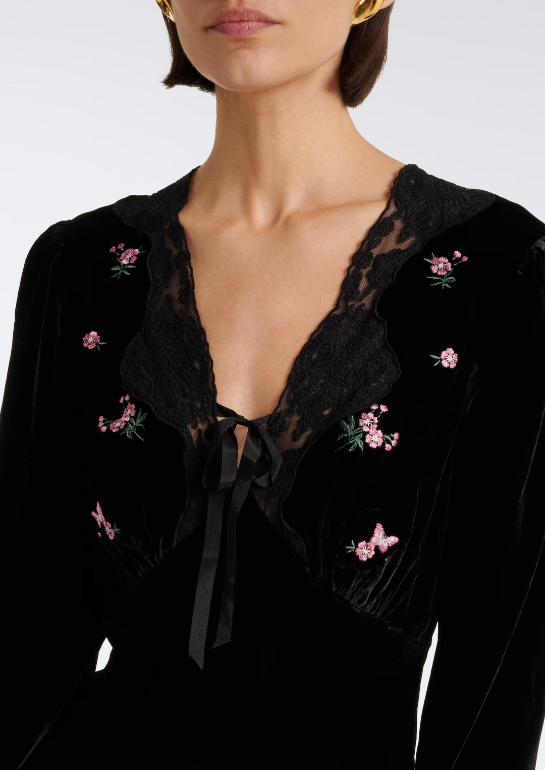 RIXO Carolina Dress – Sierra Bloom Embroidery Black
