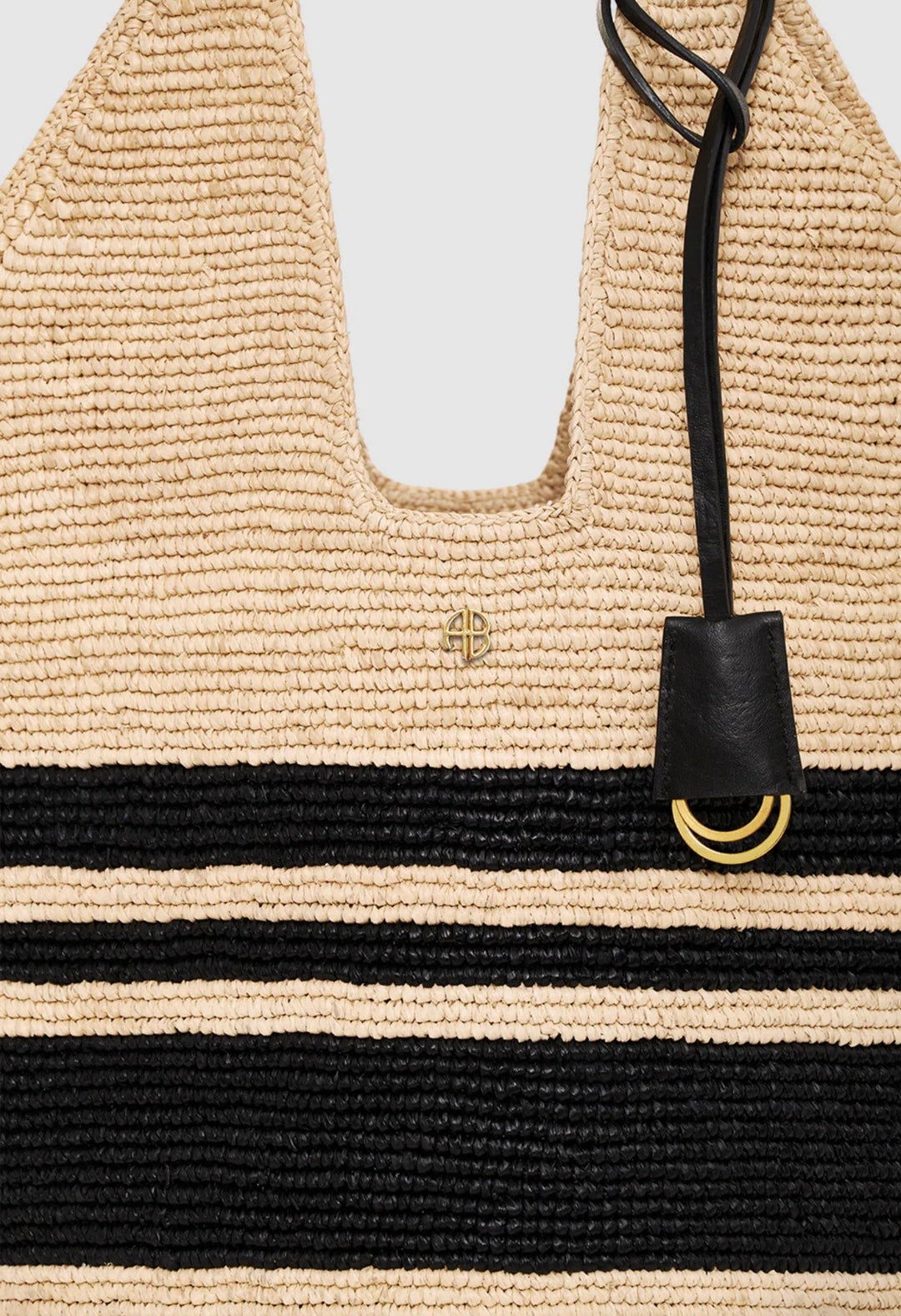 ANINE BING Leah Stripes Hobo Raffia