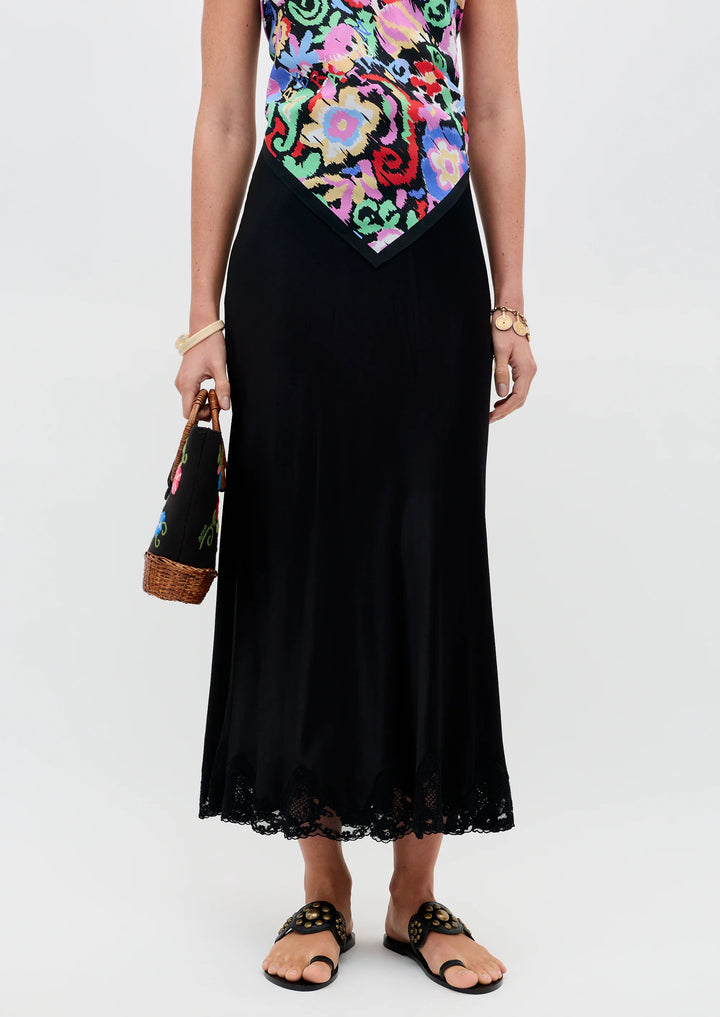 RIXO Crystal Satin Midi Skirt