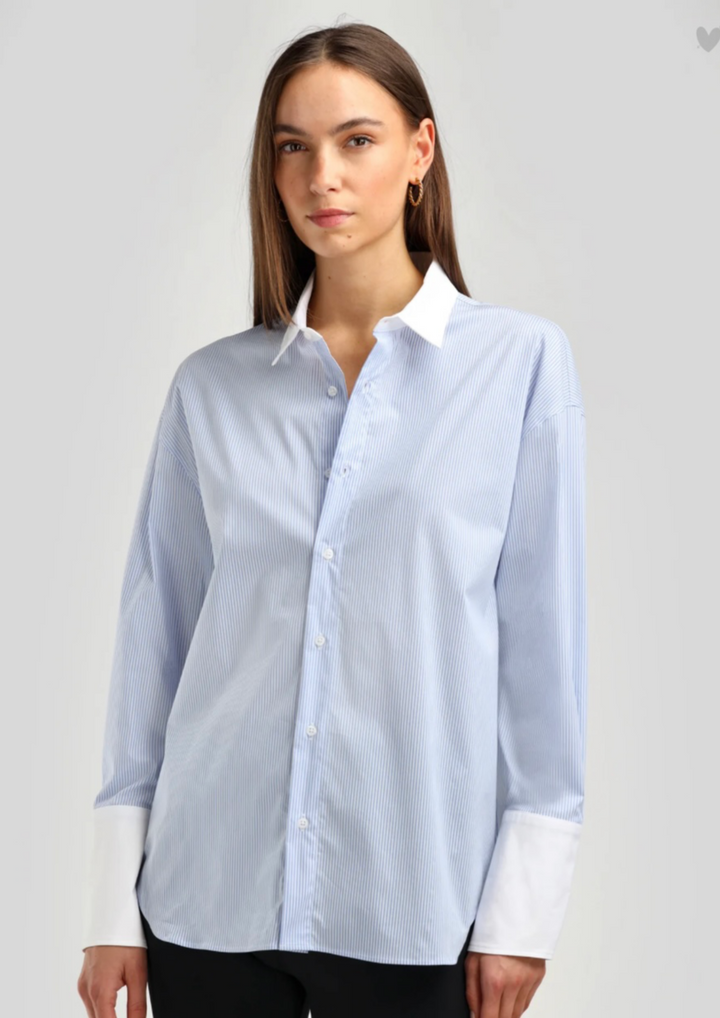 LADNERI Bluse St. Germain Blanc in Blau/Weiß