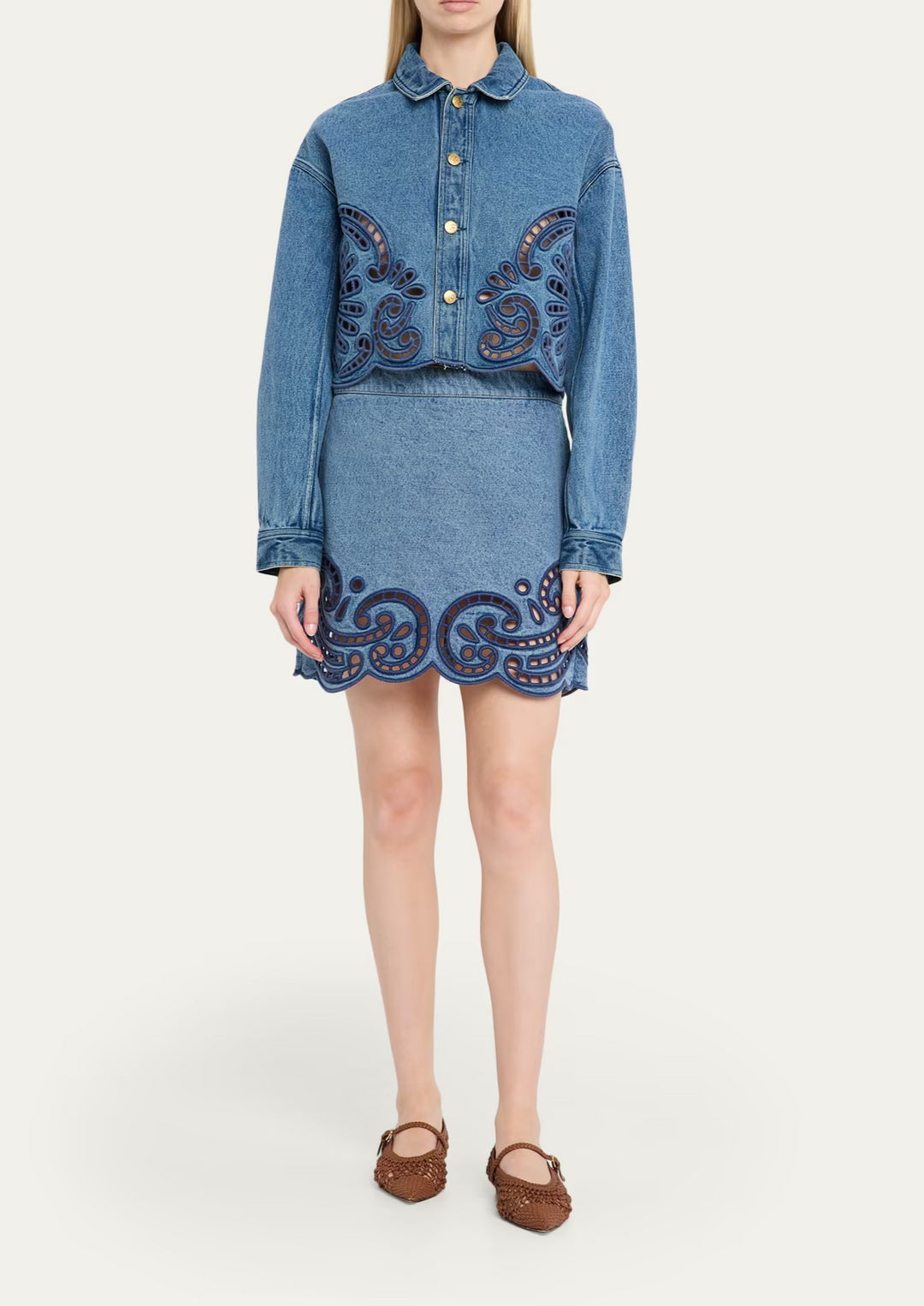 ULLA JOHNSON Bobbi Embroidered Denim Jacket