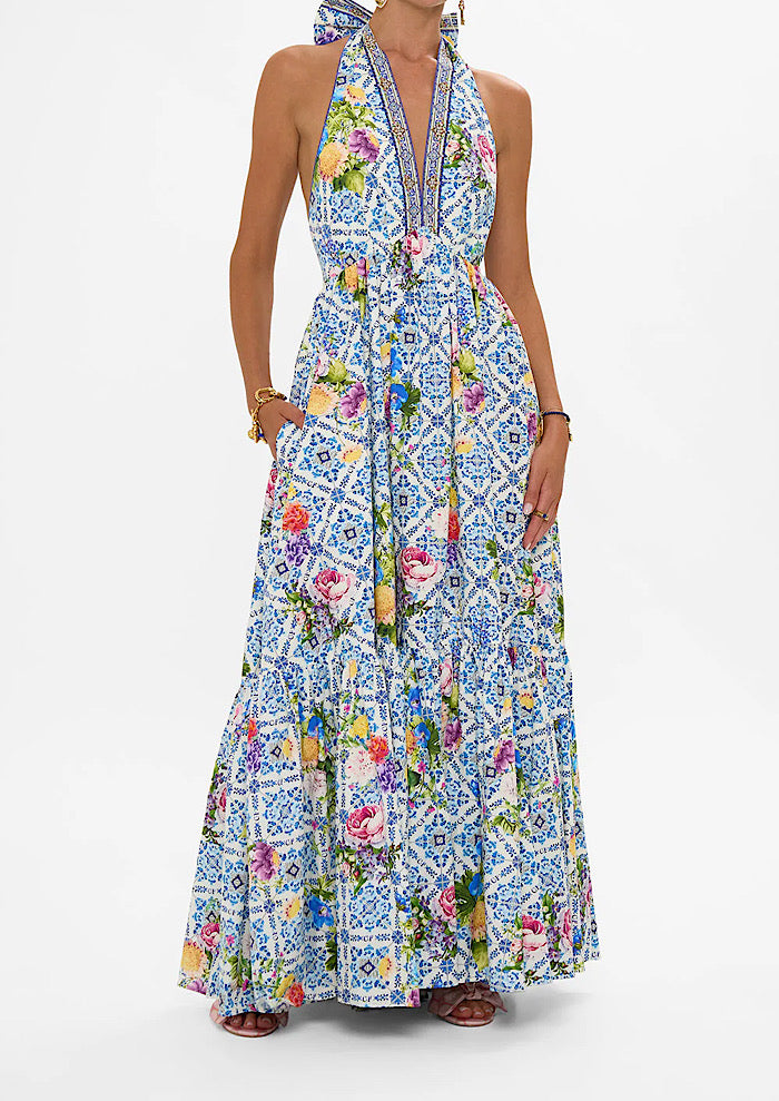 CAMILLA Ruffle Hem Halter Dress