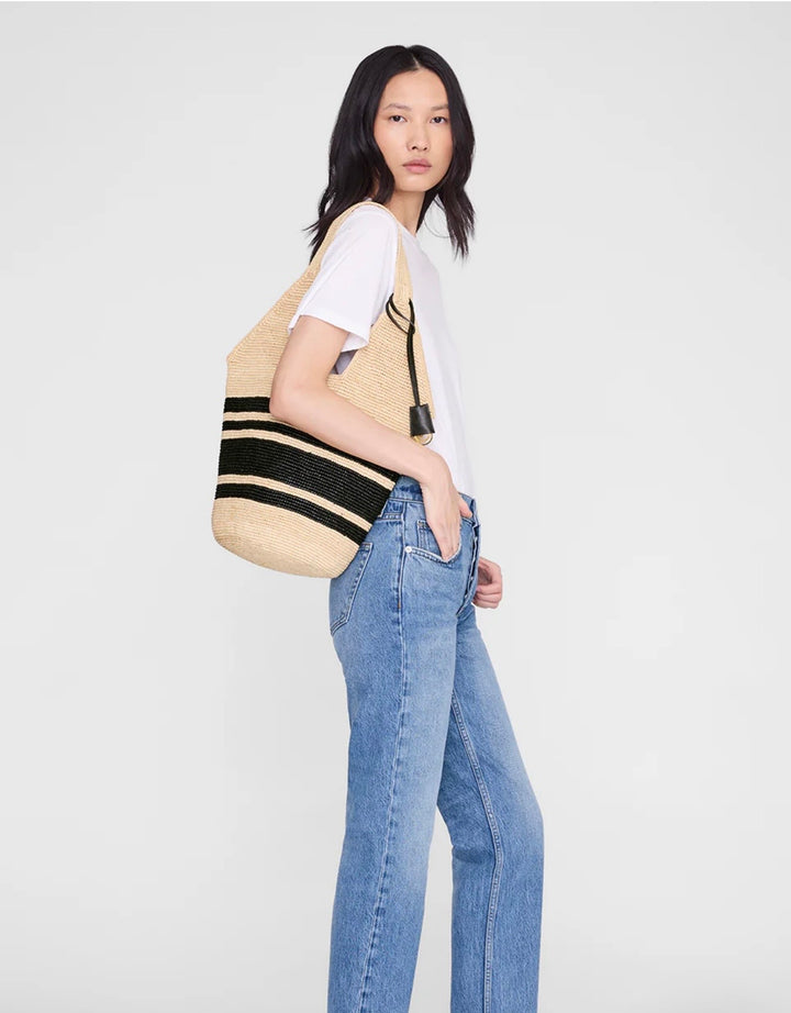 ANINE BING Leah Stripes Hobo Raffia