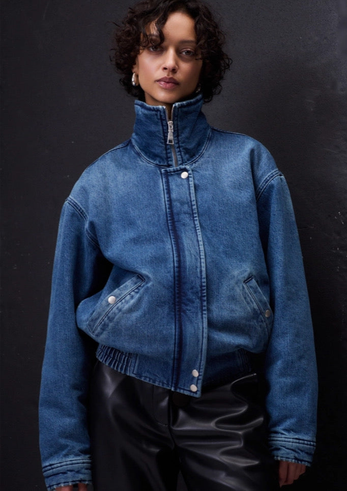 LALA BERLIN JACKET JUNO PADDED DENIM WASHED BLUE