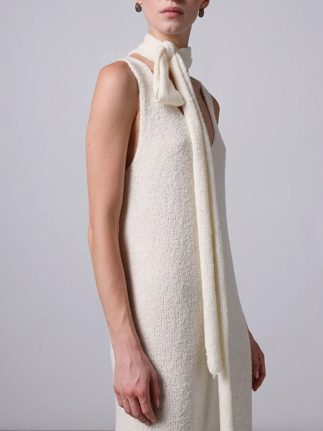 ROBERTO COLLINA SCARF-DETAIL BOUCLÉ DRESS