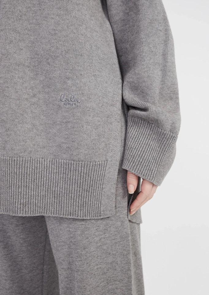 LALA BERLIN KNIT HOODIE KIANA COTTON WOOL GREY