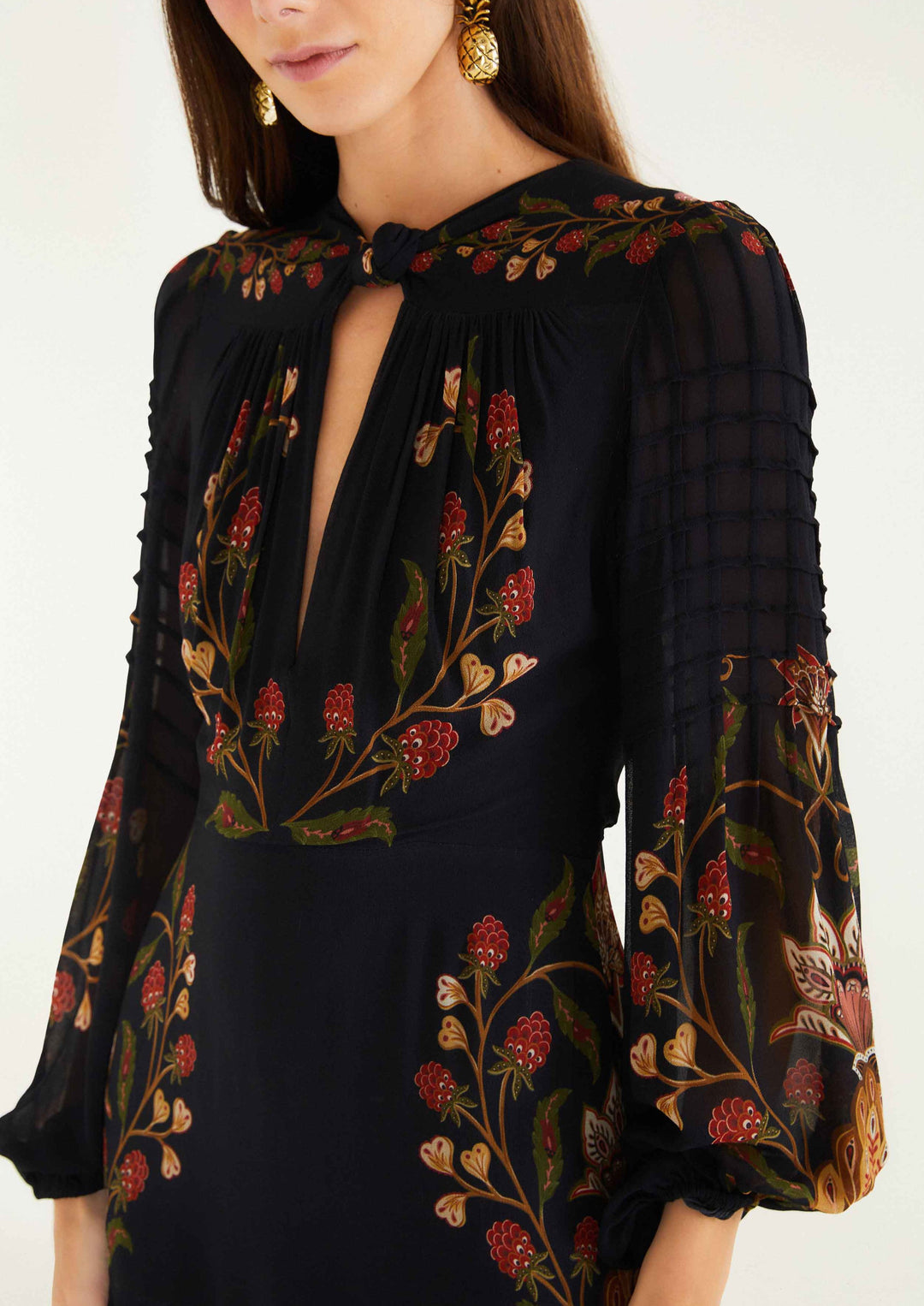 FARM RIO BERRY GARDEN BLACK PLEATED MAXI DRESS - BLACK