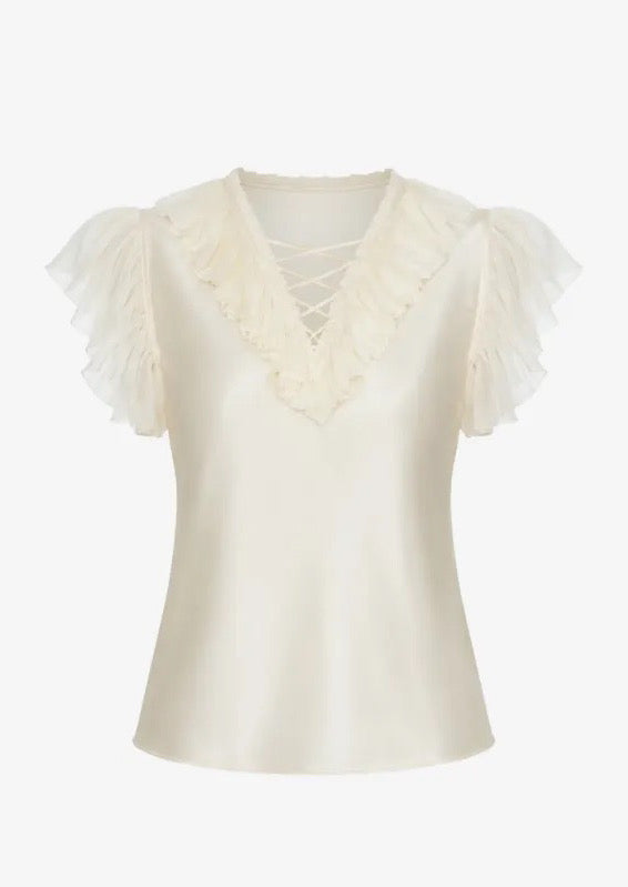 ULLA JOHNSON Ilyana Silk Top With Lace Up