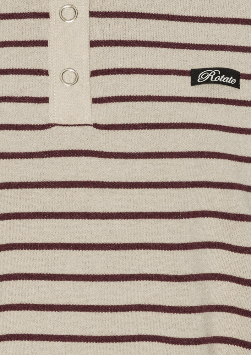 ROTATE Slinky Knit Polo Striped Beige