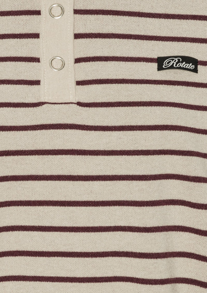 ROTATE Slinky Knit Polo Striped Beige