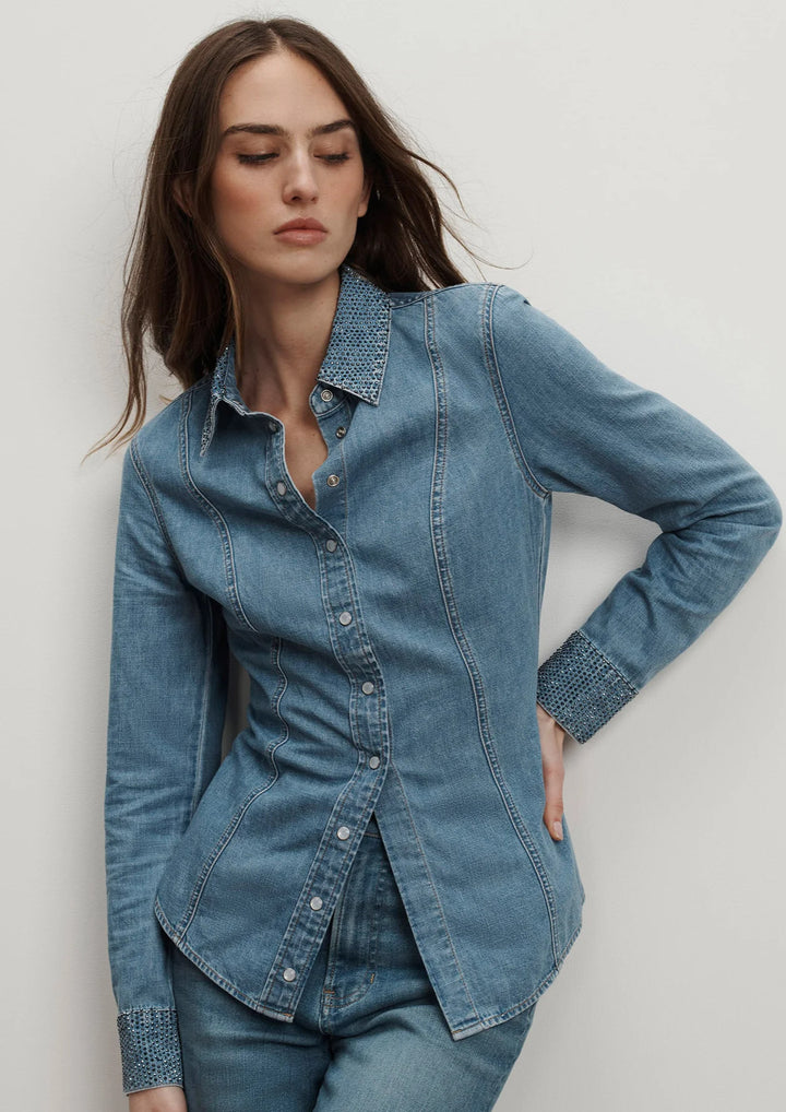 VERONICA BEARD Eddie Embellished Chambray Shirt