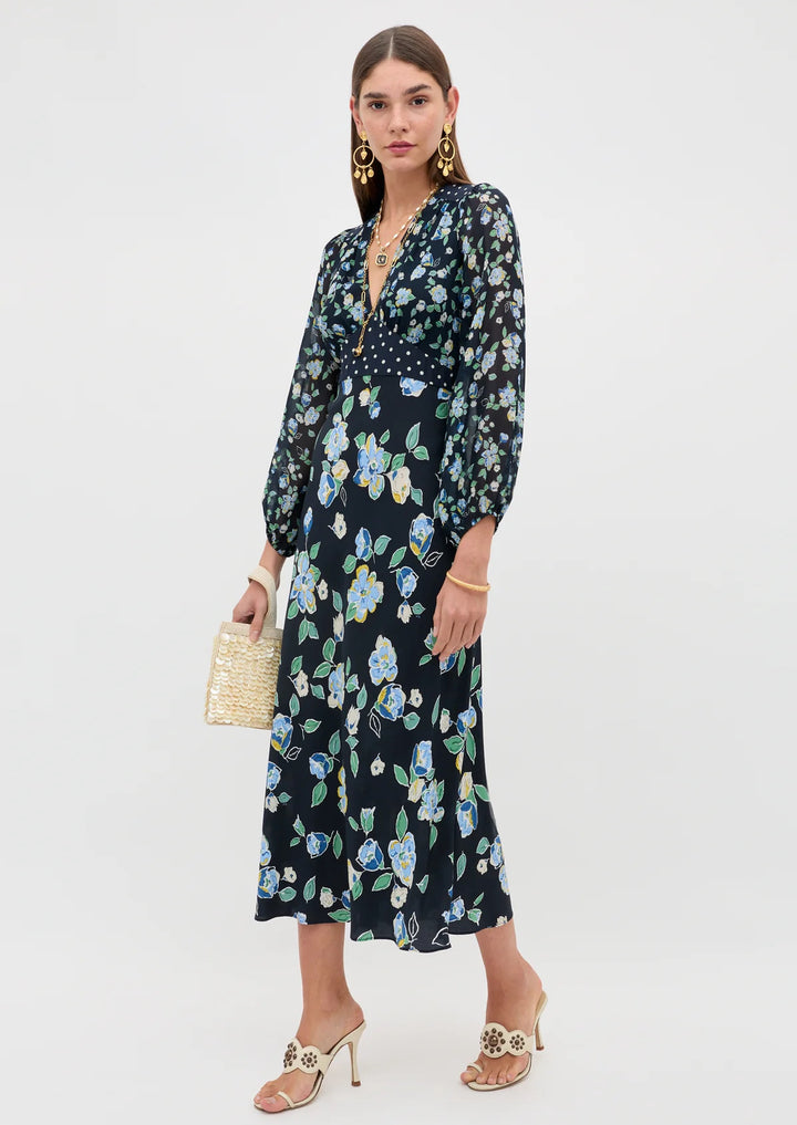 RIXO Kaila Silk Midi Dress