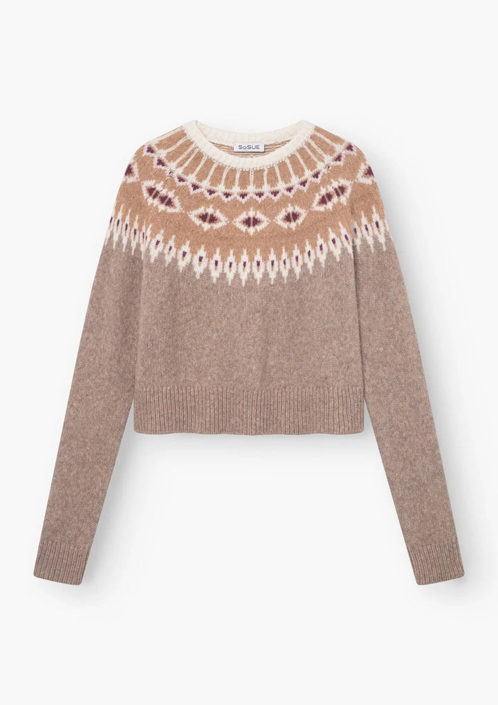 SOSUE Pullover Norweger Beige Burgundy
