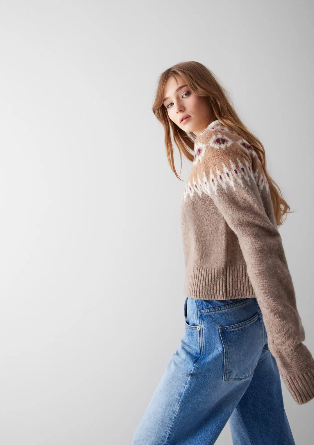 SOSUE Pullover Norweger Beige Burgundy