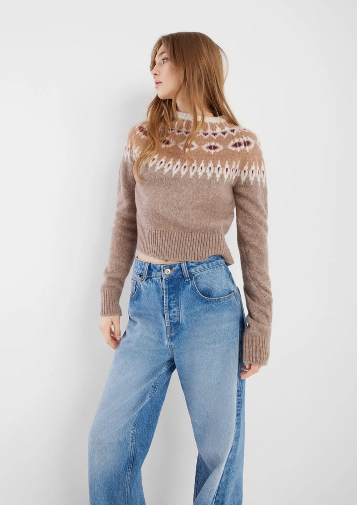 SOSUE Pullover Norweger Beige Burgundy