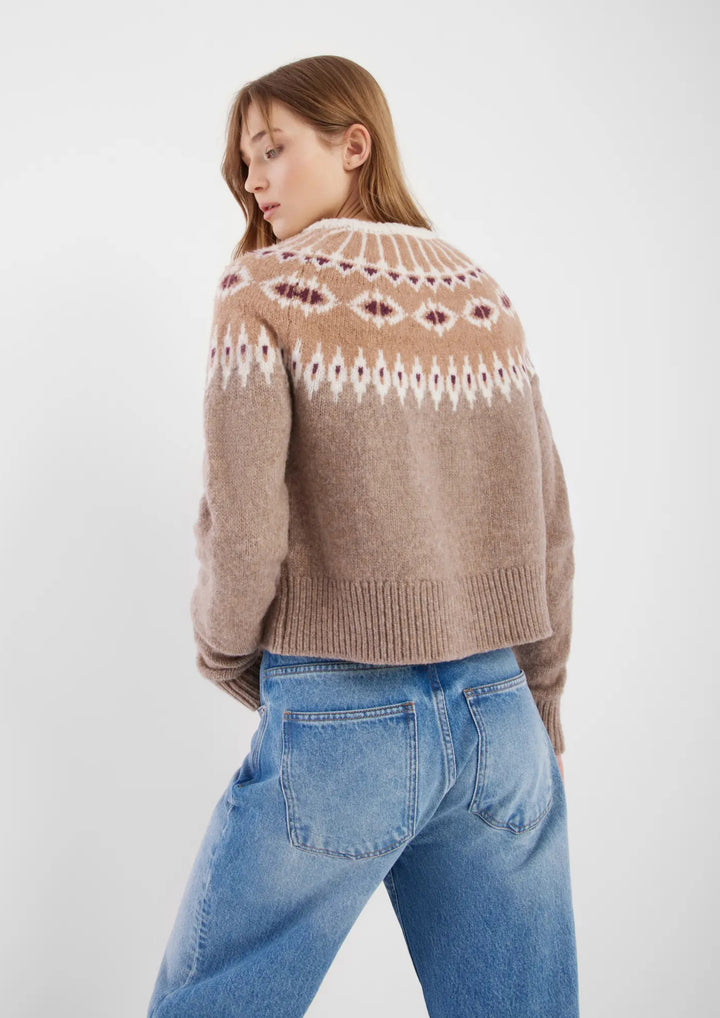 SOSUE Pullover Norweger Beige Burgundy