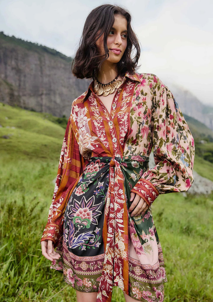 FARM RIO Winter Garden Mix Mini Dress