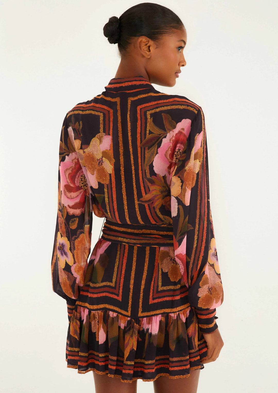 FARM RIO Chenille Flowers Black Mini Dress