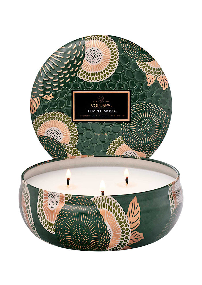 VOLUSPA 3-Wick Tin Candle Temple Moss